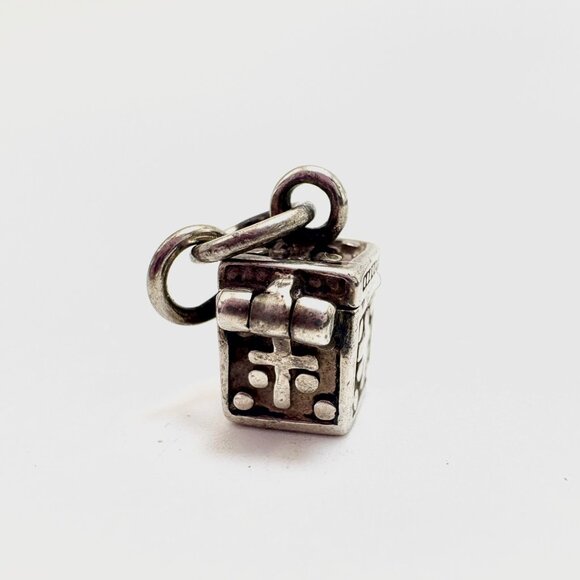 VTG Sterling Silver 925 Israel Square Poison Box Charm Small Pendant .50" Square - Picture 4 of 12